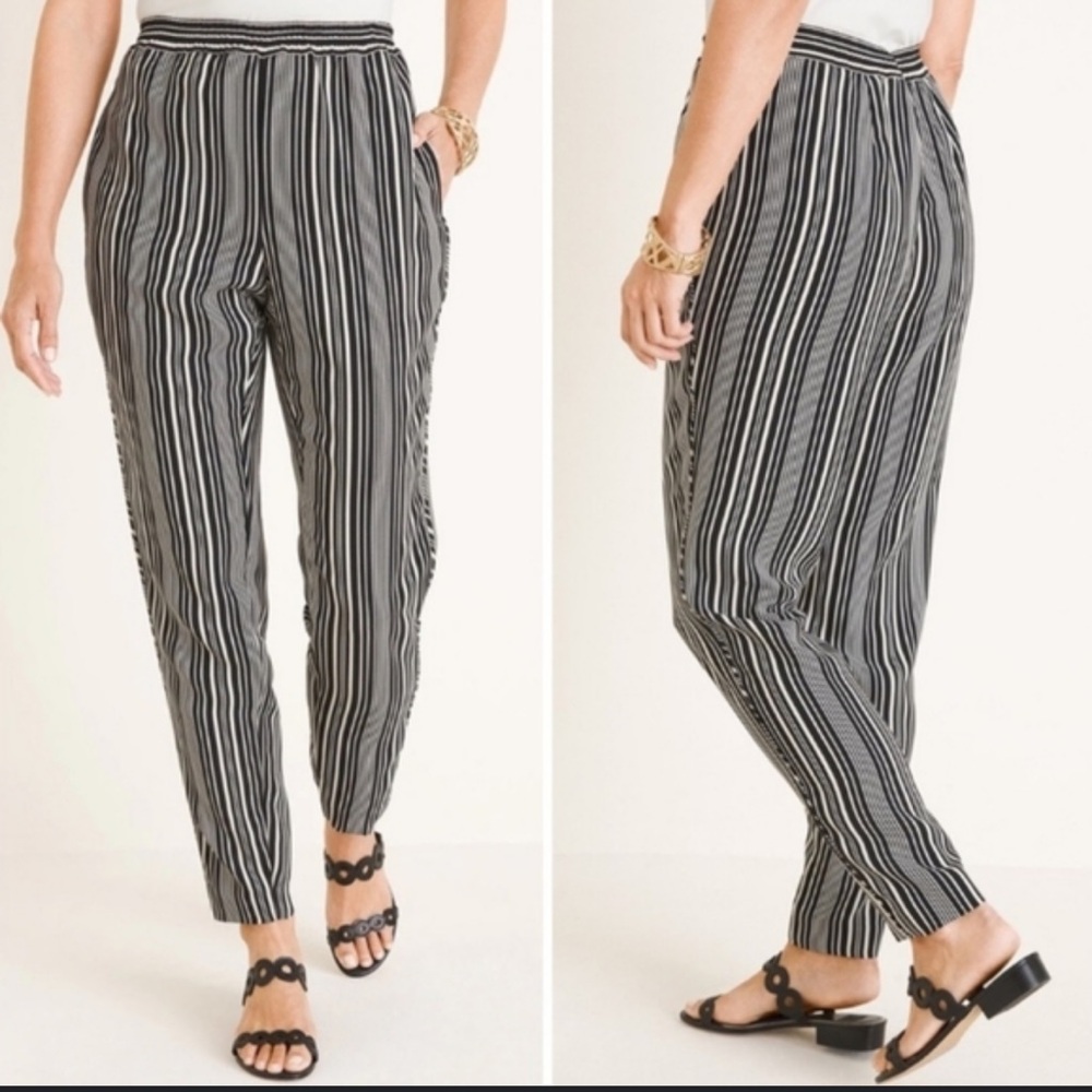 Chicos black and white stripe elastic waist pants